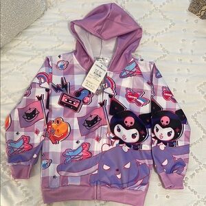NWT kuromi anime hello kitty fall zip girls sweatshirt, size 120 or 5–6 year